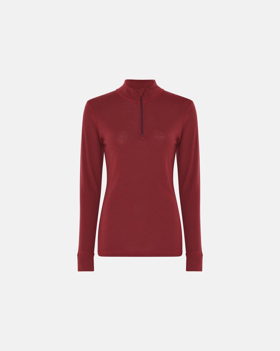 Dovre Women Langærmet t-shirt "half zip" | 100% merino uld | Rød - S