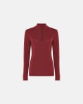 Langærmet t-shirt "half zip", 100% merino uld, Rød