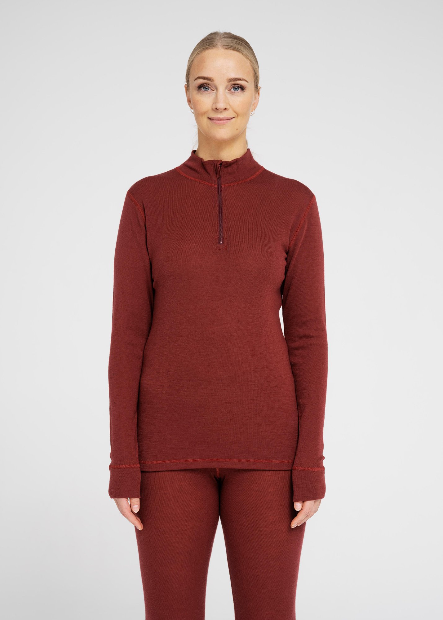 Langærmet t-shirt "half zip" | 100% merino uld | Rød -Dovre Women Langærmet t-shirt "half zip" | 100% merino uld | Rød -Dovre Women