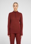 Langærmet t-shirt "half zip", 100% merino uld, Rød