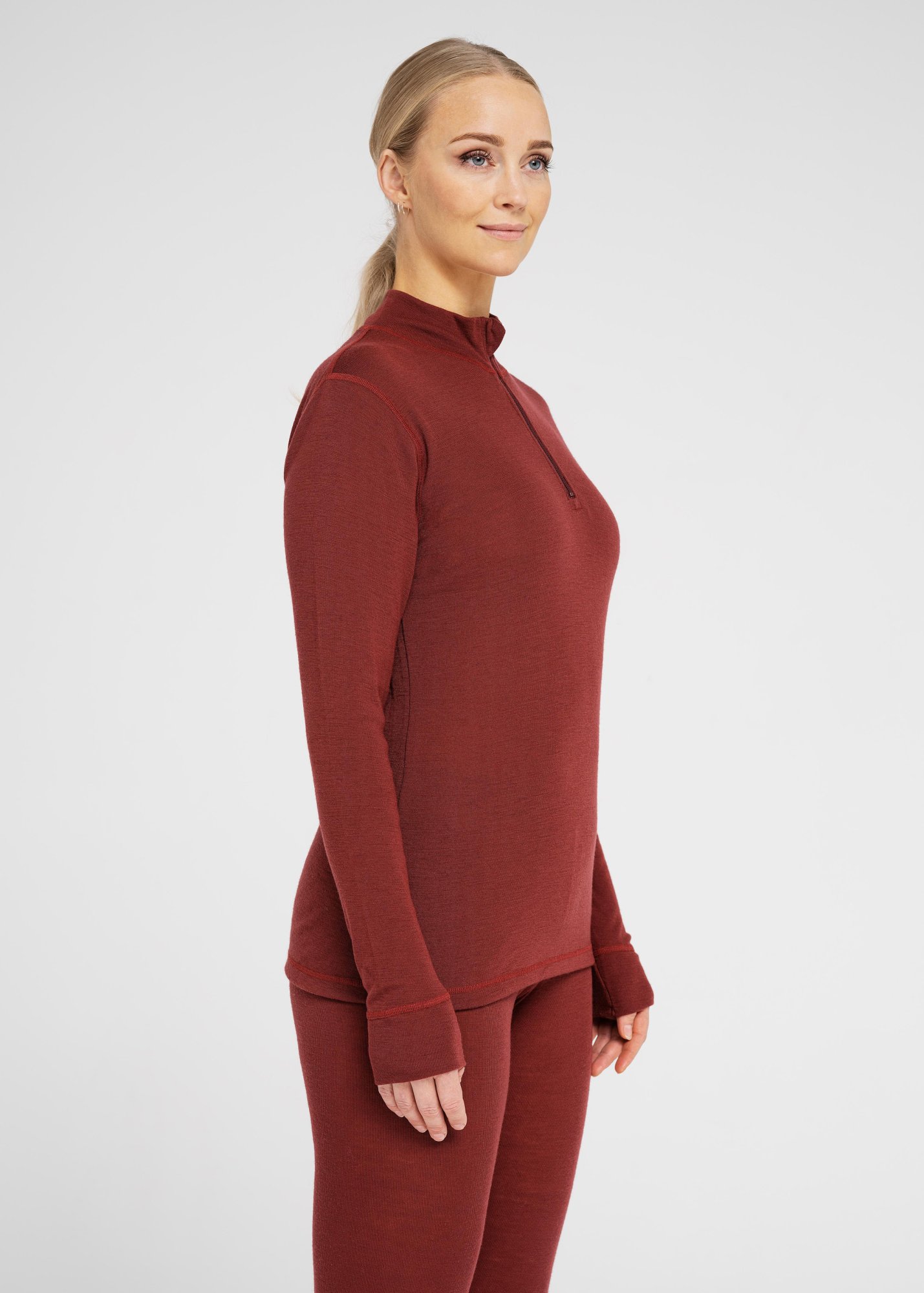 Langærmet t-shirt "half zip" | 100% merino uld | Rød -Dovre Women Langærmet t-shirt "half zip" | 100% merino uld | Rød -Dovre Women