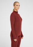 Langærmet t-shirt "half zip", 100% merino uld, Rød