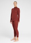 Langærmet t-shirt "half zip", 100% merino uld, Rød