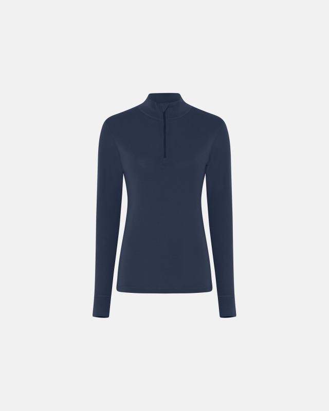 Langærmet t-shirt "half zip" | 100% merino uld | Navy