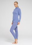 Langærmet t-shirt "half zip", 100% merino uld, Blå