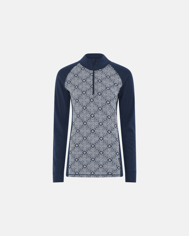 Langærmet t-shirt "half zip" | 100% merino uld | Navy