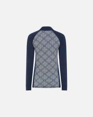 Langærmet t-shirt "half zip", 100% merino uld, Navy
