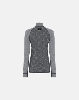 Langærmet t-shirt "half zip" | 100% merino uld | Grå -Dovre Women