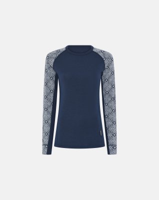 Langærmet t-shirt, 100% merino uld, Navy