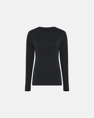 Langærmet t-shirt, 100% merino uld, Sort
