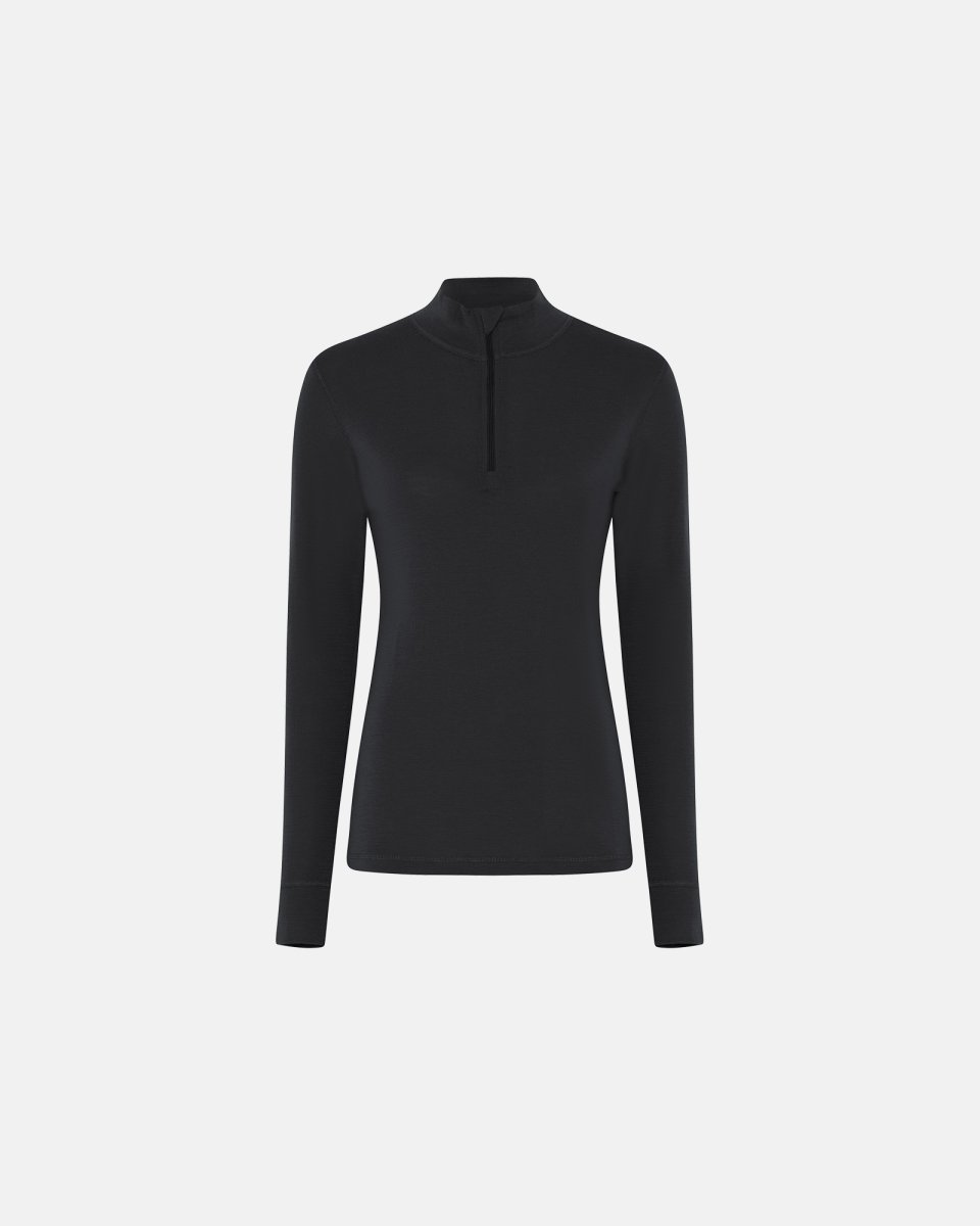 Dovre Women Langærmet t-shirt "half zip" | 100% merino uld | Sort - S