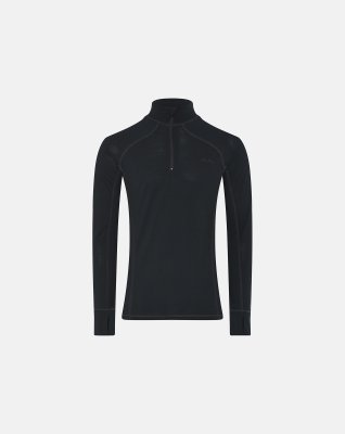 Langærmet t-shirt "half zip", 100% merino uld, Sort