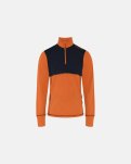 Langærmet t-shirt "half zip" | 100% merino uld | Orange/navy -Dovre