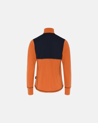 Langærmet t-shirt "half zip", 100% merino uld, Orange/navy