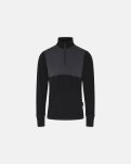 Langærmet t-shirt "half zip", 100% merino uld, Sort/grå