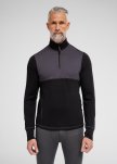 Langærmet t-shirt "half zip", 100% merino uld, Sort/grå