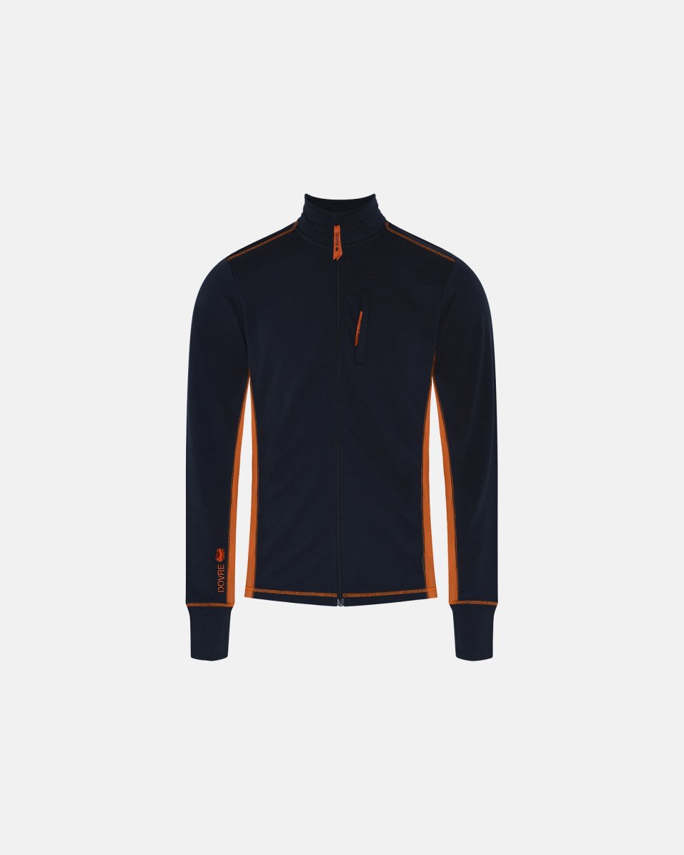 Dovre Langærmet t-shirt "full zip" | 100% merino uld | Navy/orange - S