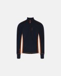 Langærmet t-shirt "full zip", 100% merino uld, Navy/orange