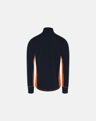 Langærmet t-shirt "full zip", 100% merino uld, Navy/orange