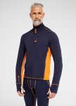 Langærmet t-shirt "full zip", 100% merino uld, Navy/orange