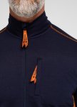Langærmet t-shirt "full zip", 100% merino uld, Navy/orange