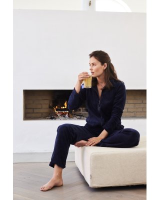 Pyjamas sæt i velour, Bomuld, Navy