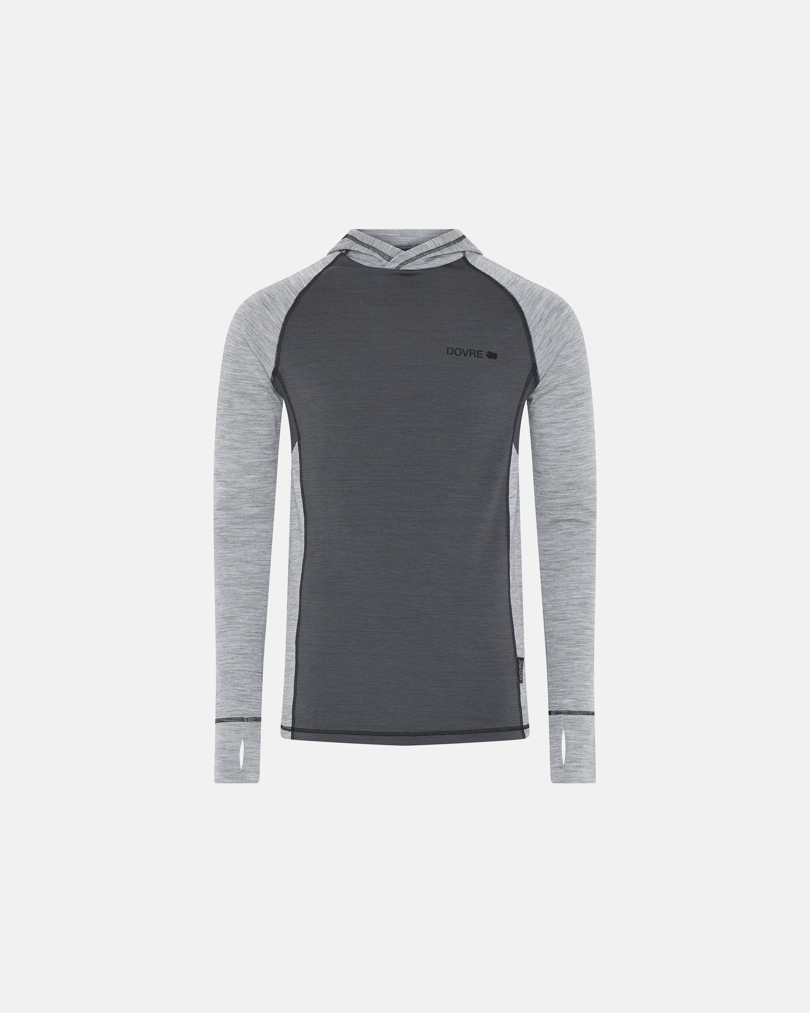 Langærmet t-shirt med hætte | 100% merino uld | Grå -Dovre Langærmet t-shirt med hætte | 100% merino uld | Grå -Dovre