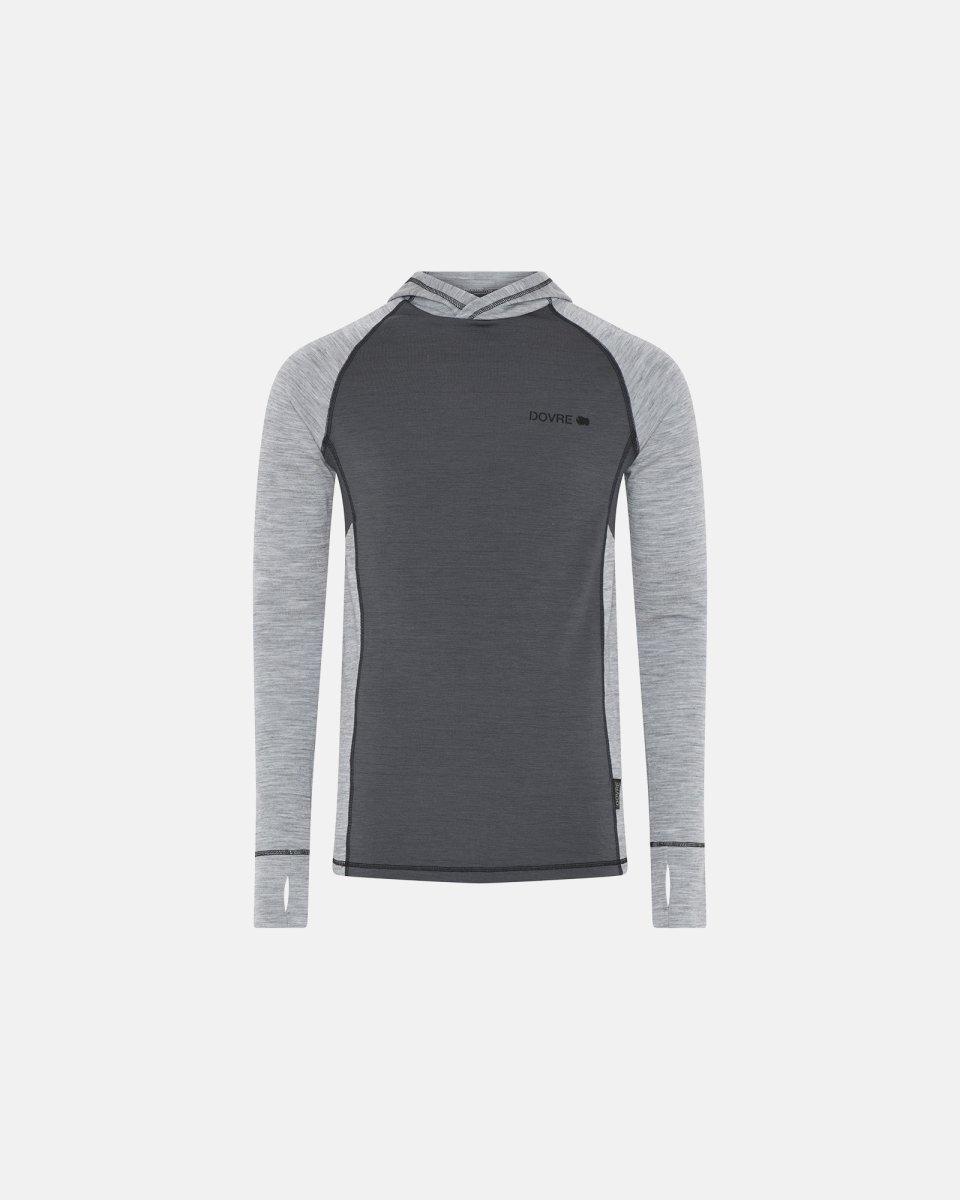 Dovre Langærmet t-shirt med hætte | 100% merino uld | Grå - S