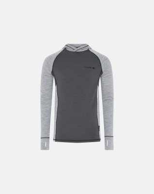 Langærmet t-shirt med hætte, 100% merino uld, Grå