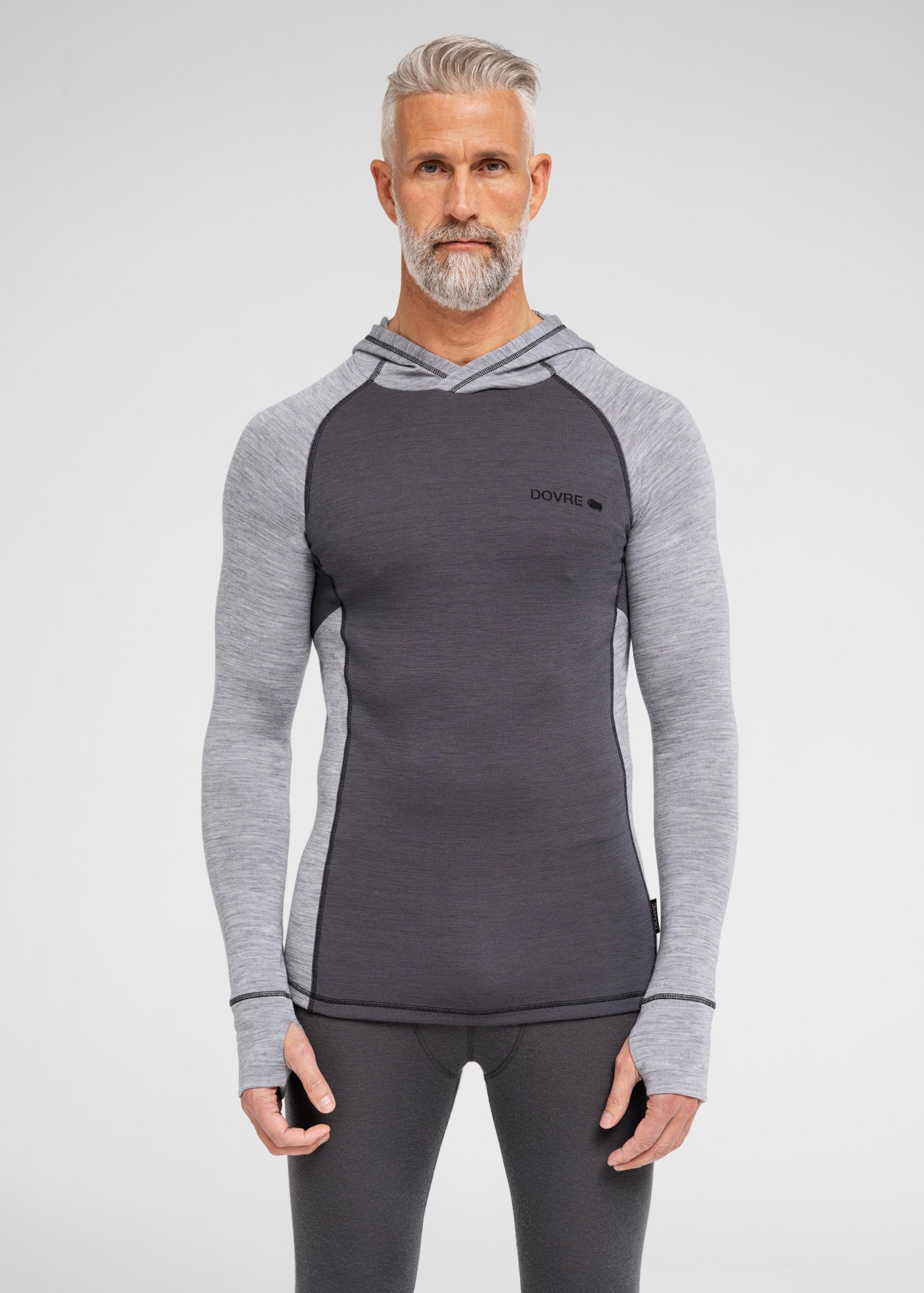 Langærmet t-shirt med hætte | 100% merino uld | Grå -Dovre Langærmet t-shirt med hætte | 100% merino uld | Grå -Dovre