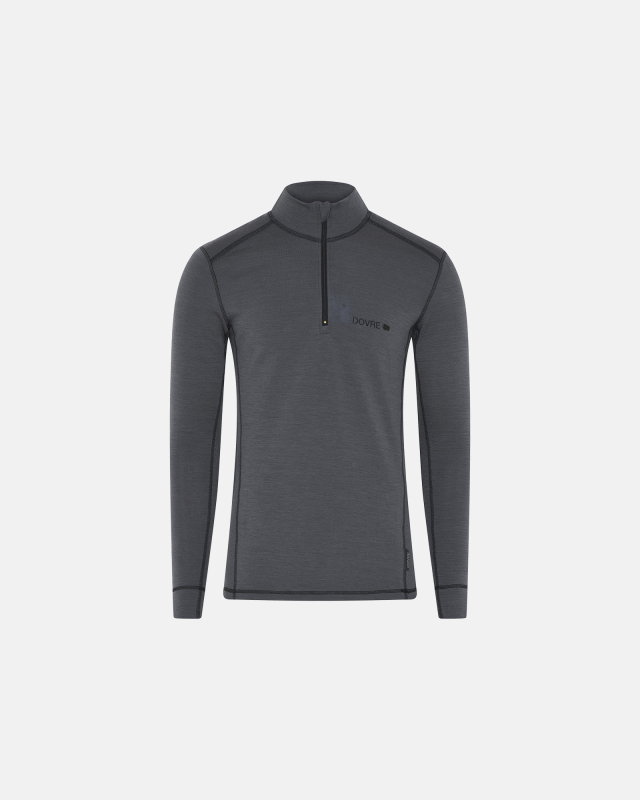 Langærmet t-shirt "half zip" | 100% merino uld | Grå