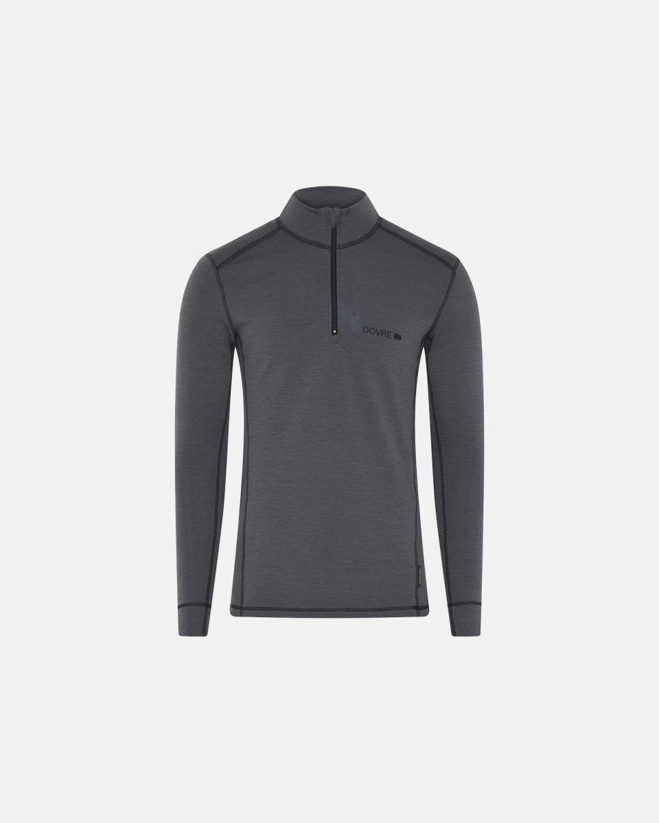 Dovre Langærmet t-shirt "half zip" | 100% merino uld | Grå - S