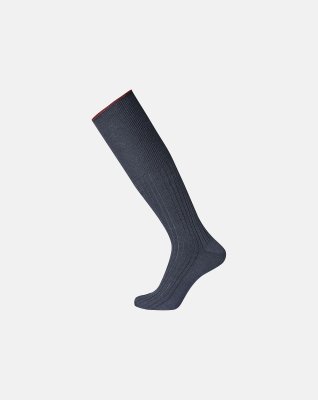 Knæhøje strømper "broad rib", 100% uld, Navy