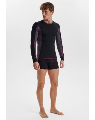 Langærmet t-shirt "dual layer", Uld, Sort
