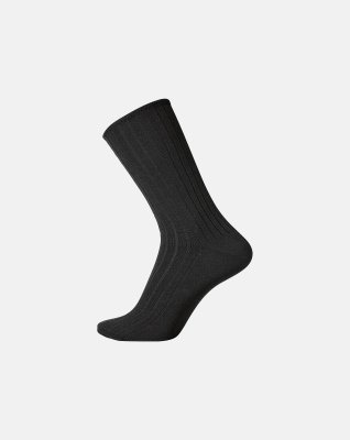 Strømper "no elastic" rib, Bomuld, Sort