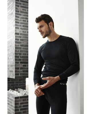 Langærmet t-shirt, 100% merino uld, Sort