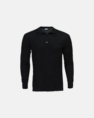 Langærmet t-shirt "half zip", 100% merino uld, Sort