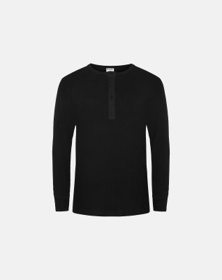 Langærmet t-shirt 'grandad', 100% økologisk bomuld, Sort