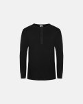 Langærmet t-shirt 'grandad', 100% økologisk bomuld, Sort