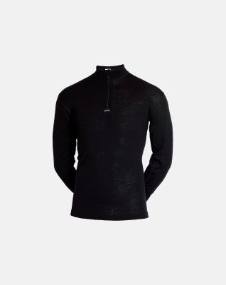 Langærmet undertrøje m. zip, 100% merino uld, Sort