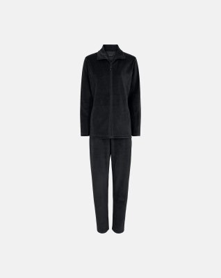 Pyjamas sæt i velour, Bomuld, Sort