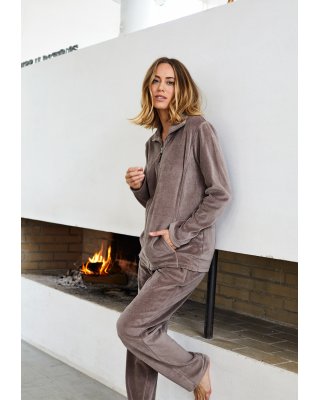 Pyjamas sæt i velour, Bomuld, Brun