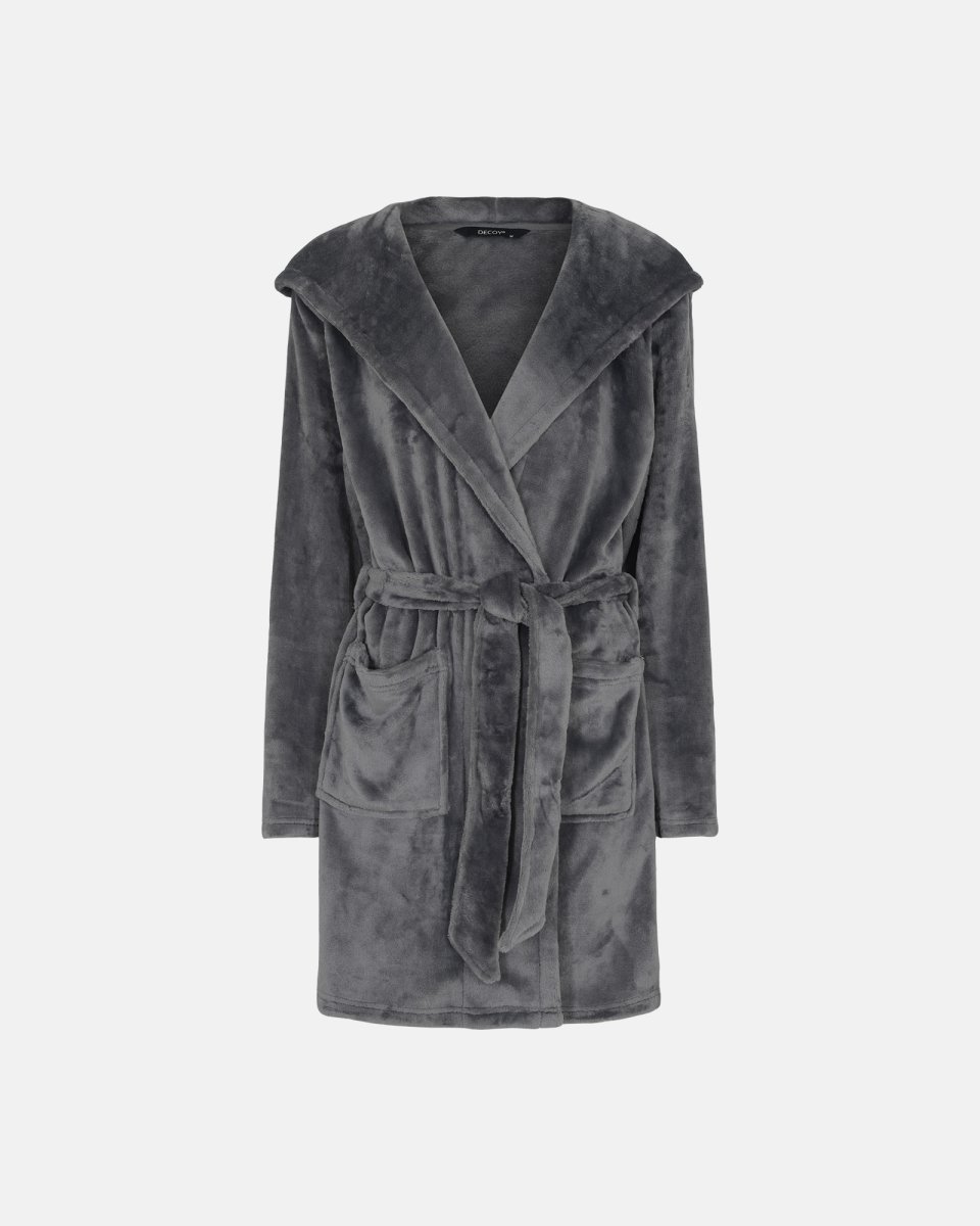 Decoy Kort badekåbe med hætte | 100% polyester | Grå - S