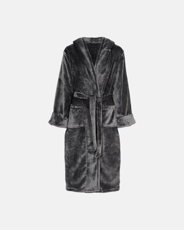 Lang Badekåbe Med Hætte | 100% Polyester | Grå - Decoy