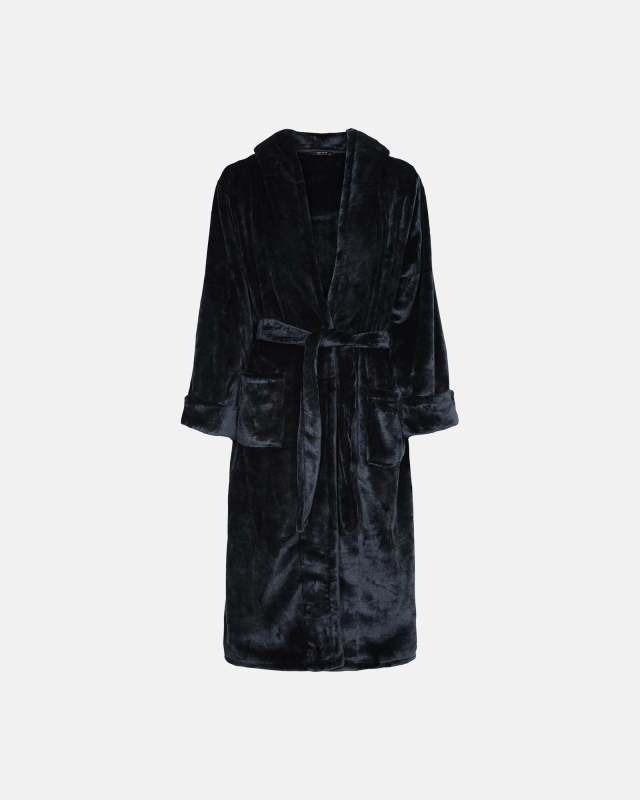 Lang Badekåbe Med Hætte | 100% Polyester | Sort - Decoy