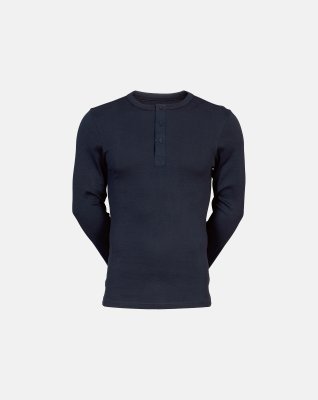 Langærmet t-shirt "grandad", 100% økologisk bomuld, Navy