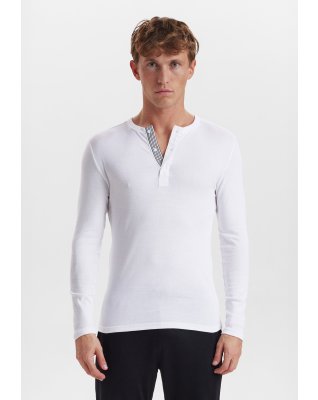 Langærmet t-shirt "grandad", 100% økologisk bomuld, Hvid
