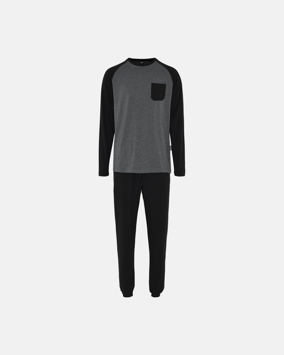 JBS Pyjamas "jersey" | Bambusviskose | sort/grå m. lomme - 3XL