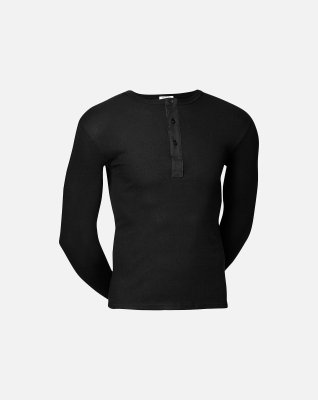 Langærmet t-shirt "grandad", 100% bomuld, Sort