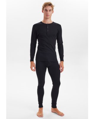 Langærmet t-shirt "grandad", 100% bomuld, Sort